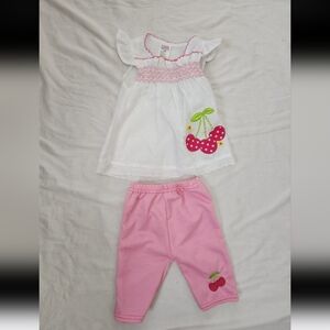 Coney isle Infant girl 12m Pink cherry outfit #K003